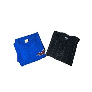 Hollister Bundle Mens Classic Long Sleeve‎ Tee XL Blue Logo & Black White Stripe